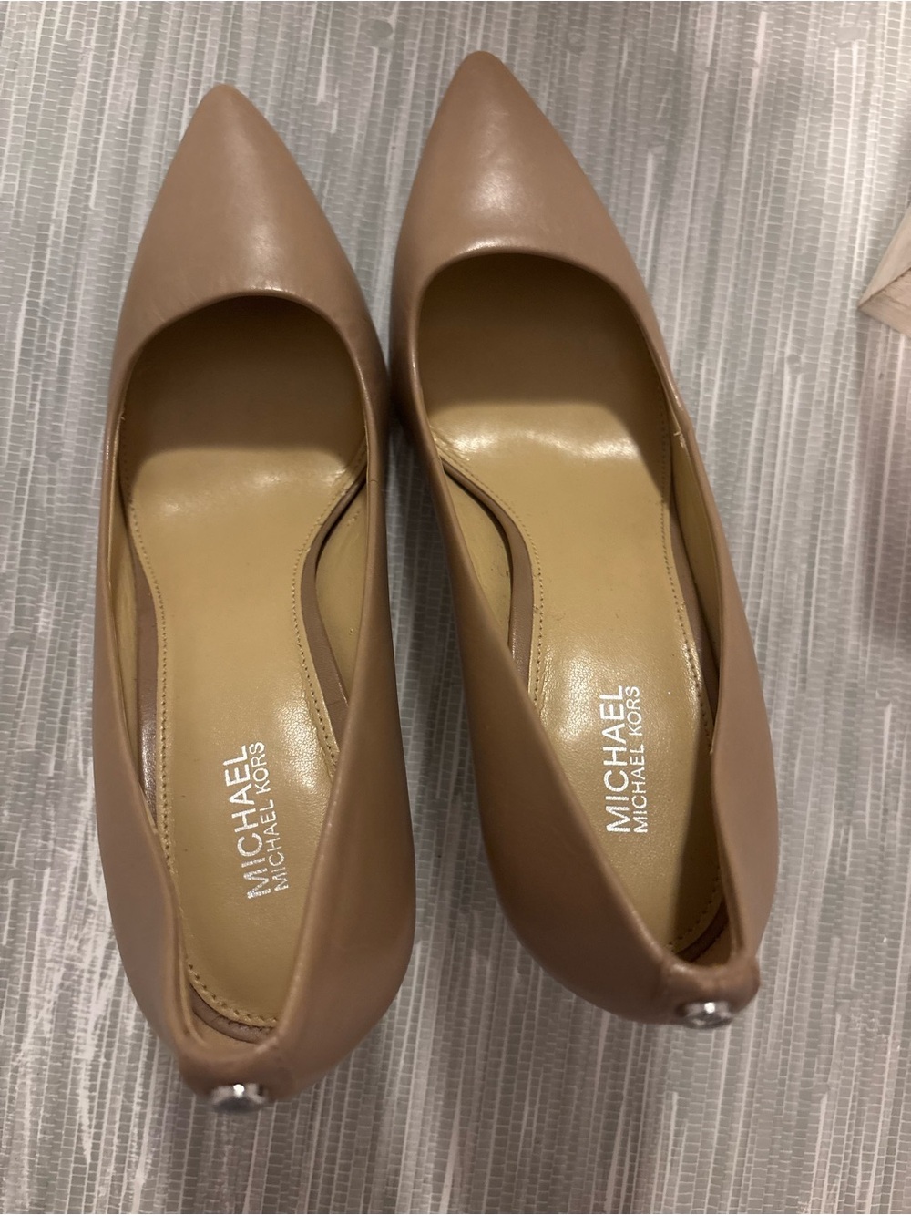 Michael Kors Taupe Pointed-Toe Leather Pumps